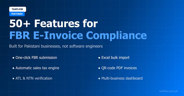 Professional invoicing setup with monitor, laptop, and receipt printer showing FBR invoice